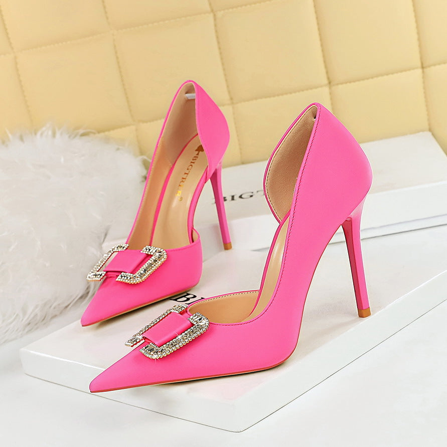 626-K6 2025 style sexy nightclub showing thin side hollow high heels women's shoes thin heel super high heel rhinestone buckle single shoes