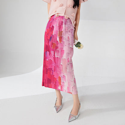 High sense of gradual change pleated skirt temperament elegant high waist hip wrap medium and long design sense after split step skirt
