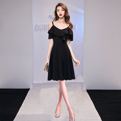 2025 Black evening dress skirt women can usually wear banquet temperament high-end light luxury niche  long style advanced sense art test