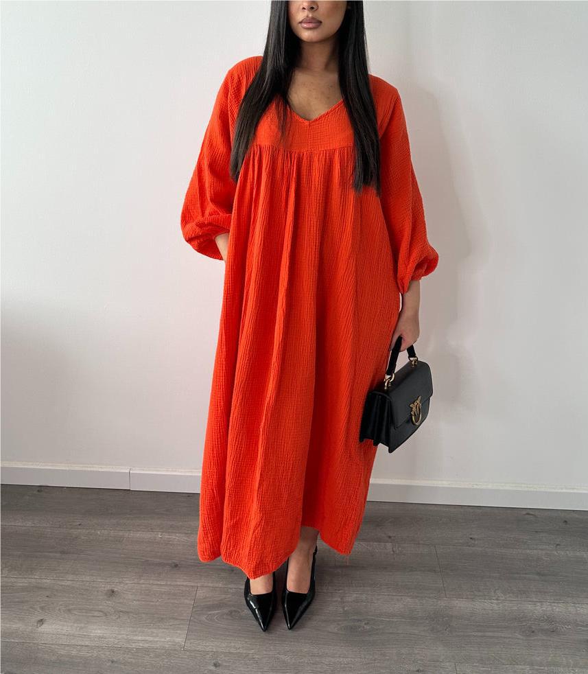 maoxiangshop outfit inspo 24 Summer and Autumn New Women's Dress Solid Color Long Sleeve Loose Casual Women's V-neck Dress