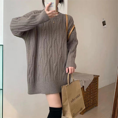 maoxiangshop dti outfits round Neck Sweater Women's Autumn Thickened Twist Internet Celebrity Sweater Ins Trendy Fashion Loose Solid Color Bottoming Sweater