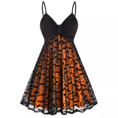 maoxiangshop alien invasion dress to impress Women plus Size Gothic Dress Sexy Neon Bat Leash Dress Halloween Party Dress