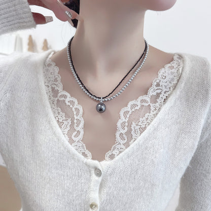 2025 High-end pearl necklace women's double-layer niche design sense light luxury versatile collarbone chain neck chain temperament elegant accessories