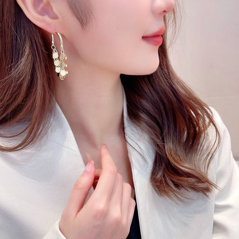 2025 Premium metal sequined fringed earrings women's S925 silver needle temperament long earrings, earrings, light luxury personalized earrings