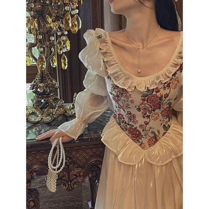 maoxiangshop cybergoth dress to impress Fall 2024 New French Retro Court Style round Neck Bubble Long Sleeve Princess Dress Fairy Dress for Women