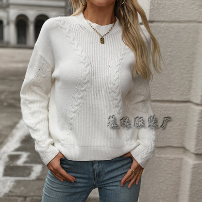MAOXIANGSHOP New autumn and winter 2025  solid color loose and versatile knitted sweater long sleeve twisted rope temperament commuter pullover sweater women