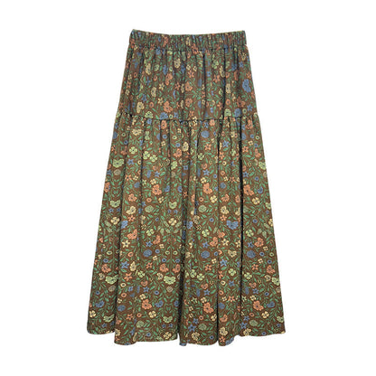 maoxiangshop-shop fall outfits women Mori Brushed Floral Skirt 2024 Autumn and Winter New Artistic Age-Reducing Mid-Length Umbrella Skirt Cover Slim Skirt