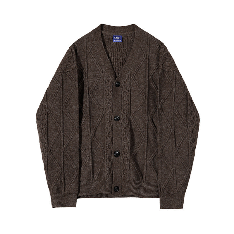 maoxiangshop-shop grunge outfits Myq Niche Design V-neck Knitted Cardigan Men's Autumn and Winter Korean Style Trendy Loose Lazy Sweater Thickened Coat