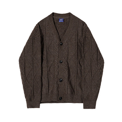 maoxiangshop-shop grunge outfits Myq Niche Design V-neck Knitted Cardigan Men's Autumn and Winter Korean Style Trendy Loose Lazy Sweater Thickened Coat