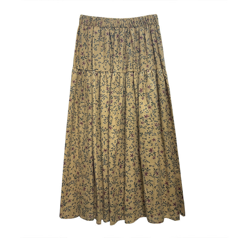 maoxiangshop-shop fall outfits women Mori Brushed Floral Skirt 2024 Autumn and Winter New Artistic Age-Reducing Mid-Length Umbrella Skirt Cover Slim Skirt