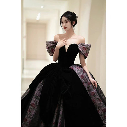 2025Black evening dress long dress female high-end light luxury niche tube top  socialite host art test solo advanced sense