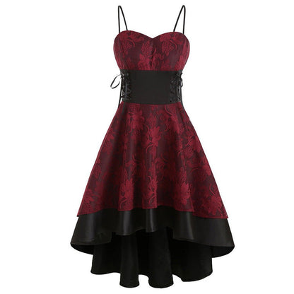 maoxiangshop group halloween costumes Vintage Strap Tube Top Fishtail Lace Hollow-out Lace-up Slim Fit Large Swing Dress for Women Dress