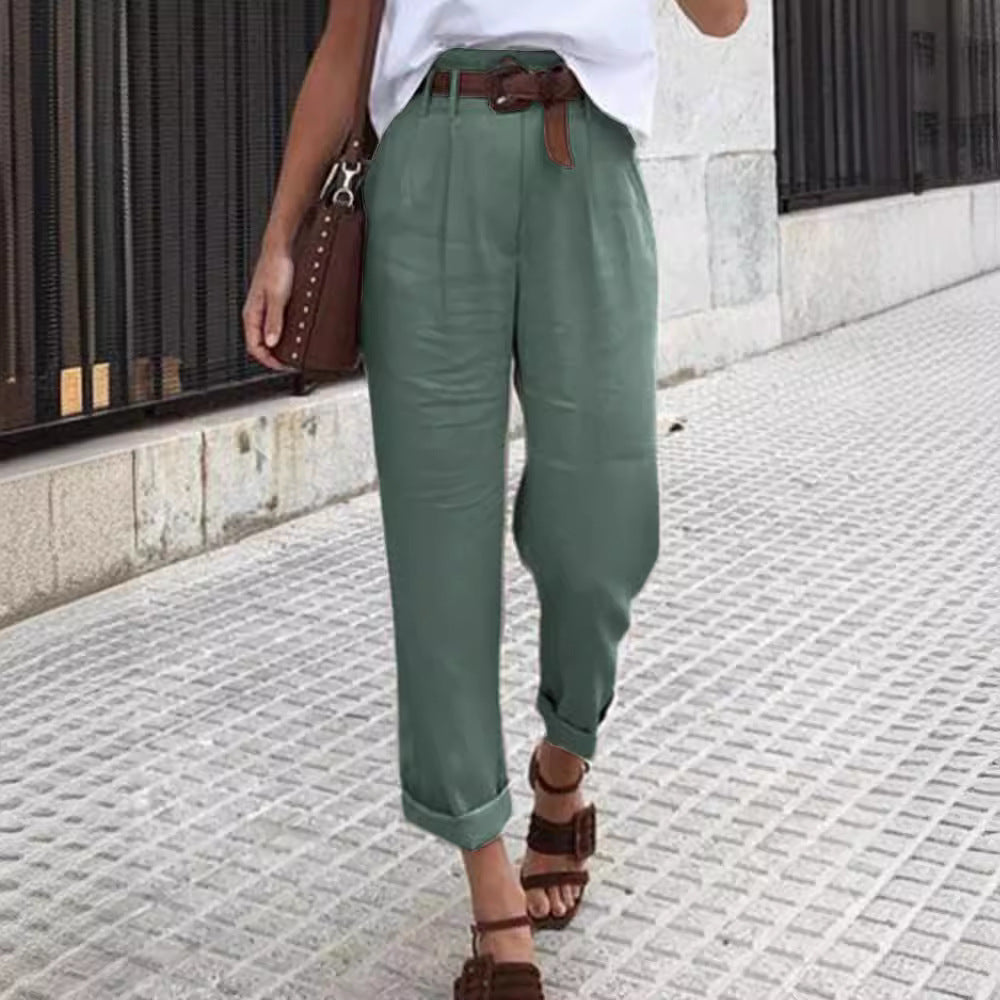 maoxiangshop outfit ideas Spring and Autumn New Women's Pants Cotton and Linen Solid Color Fashion Daily Side Pocket Button Straight High Waist Casual Trousers