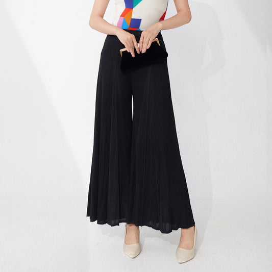 Black wide-leg pants women's thin senior sense elastic waist drape loose flared pants fashionable versatile casual pants