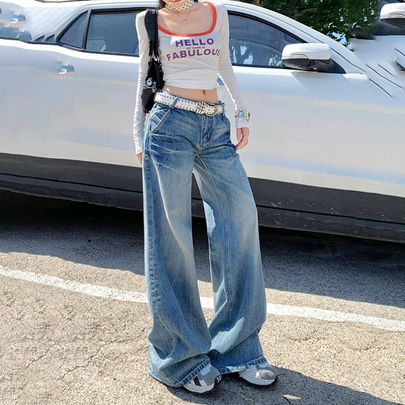 maoxiangshop outfit inspo Early Autumn New Draping Wide-Leg Jeans Women's Low Waist Loose Slimming Trendy Casual All-Match Mopping Pants