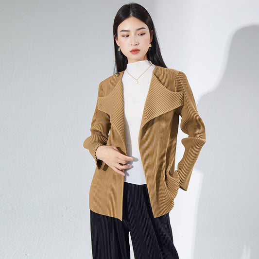 2025 Design sense two ways to wear knitted sweater top thick autumn women's clothing high-end sense new pleated cardigan jacket women