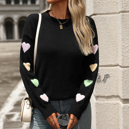 MAOXIANGSHOP New autumn and winter  new 2025  love splicing solid color sweater temperament commuter women's knitted sweater