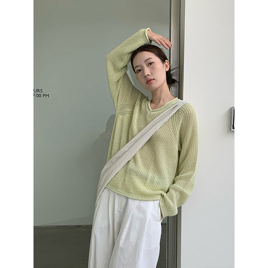 2025 [4 colors optional] Wool V-neck hollow knitted sweater 2025 early spring new Korean version simple lazy sweater M17