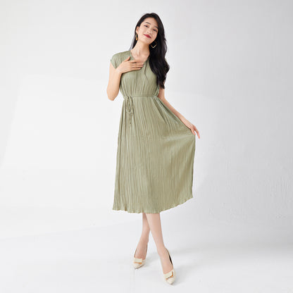 Women's clothing summer high-end wear loose large size lace-up and thin v-neck sleeveless a-word medium and long dress