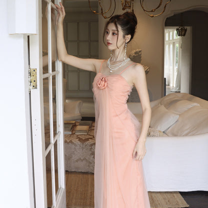 2025 One-word shoulder tube top dress women's summer flower waist high-end temperament sexy pure desire off-the-shoulder holiday long skirt