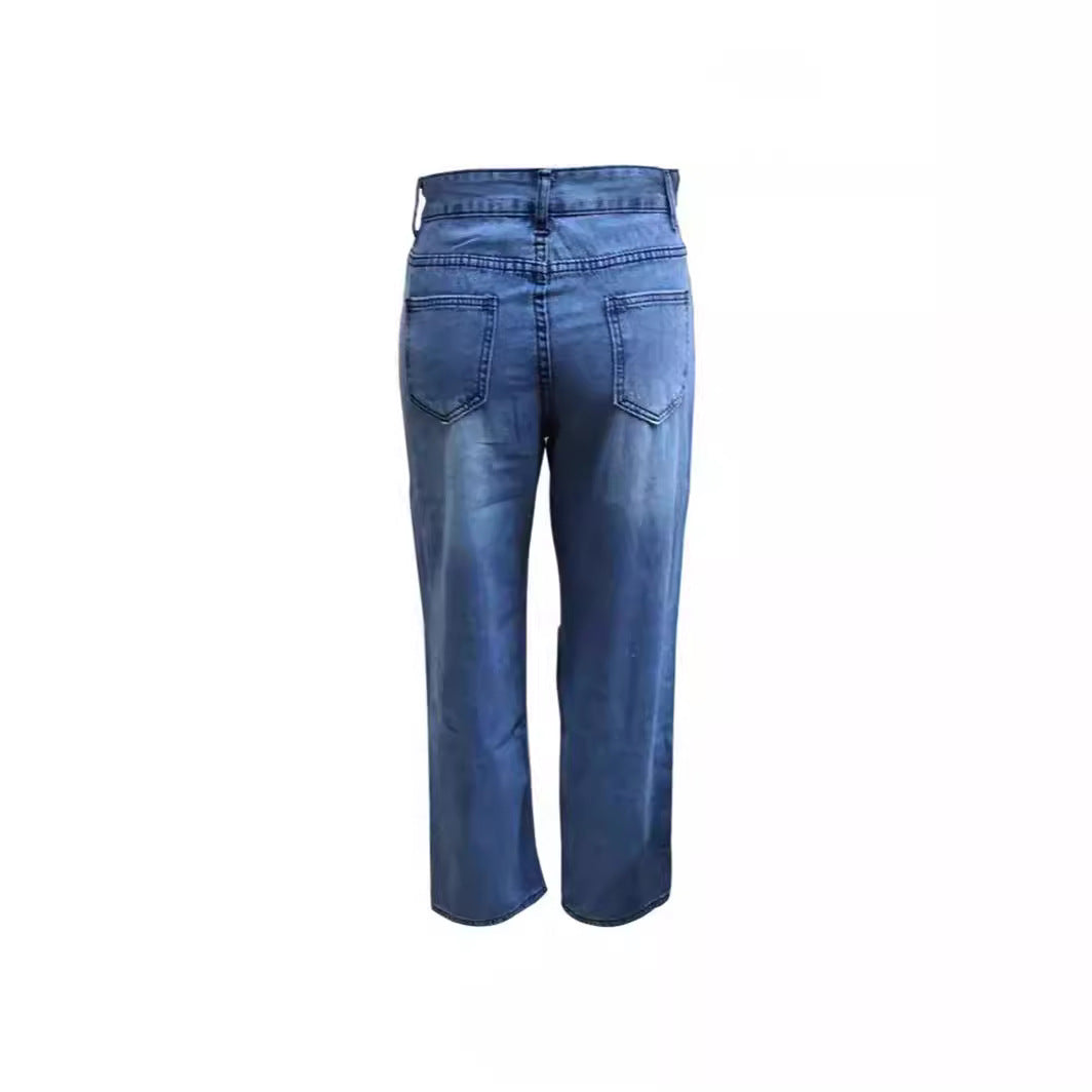 maoxiangshop-shop outfit inspo Women's Ripped Wide-Leg Thin Jeans