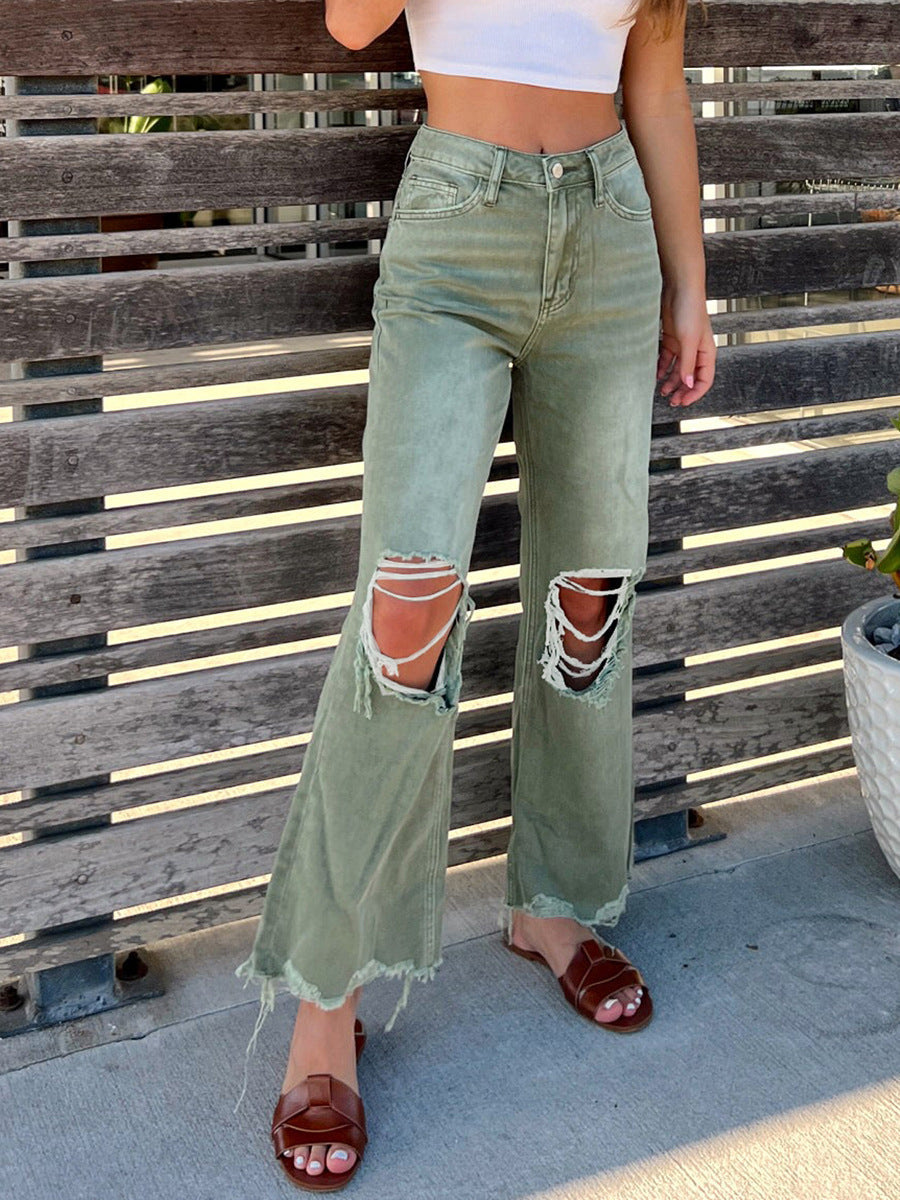 maoxiangshop-shop fall outfits women Southeast Asian Women's Ripped Jeans Women's Straight Loose Jeans Women