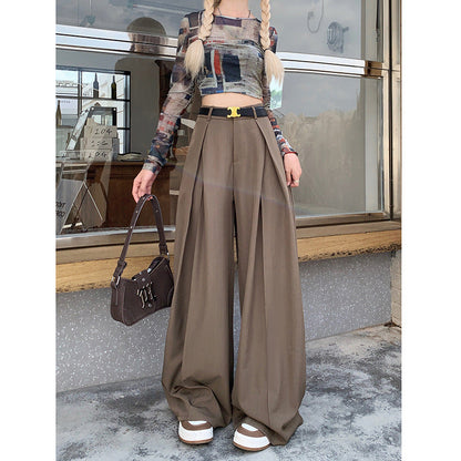 maoxiangshop-shop work outfits women Fall Loose High Waist Wide Leg Suit Pants Women's Casual Mopping Long Pants