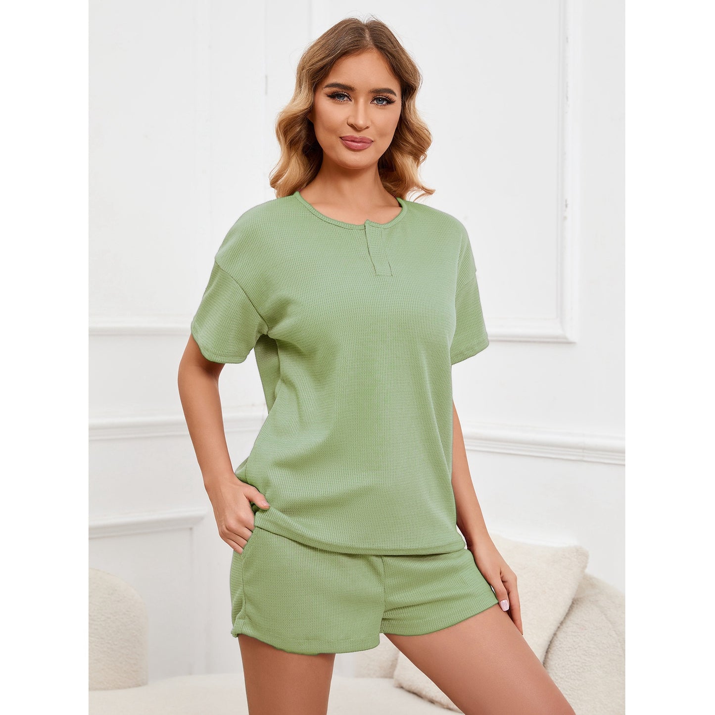 MAOXIANGSHOP 2025Real spot, 2025 New new products, casual and comfortable loose version V-neck set, two-piece set, loungewear, pajamas, women
