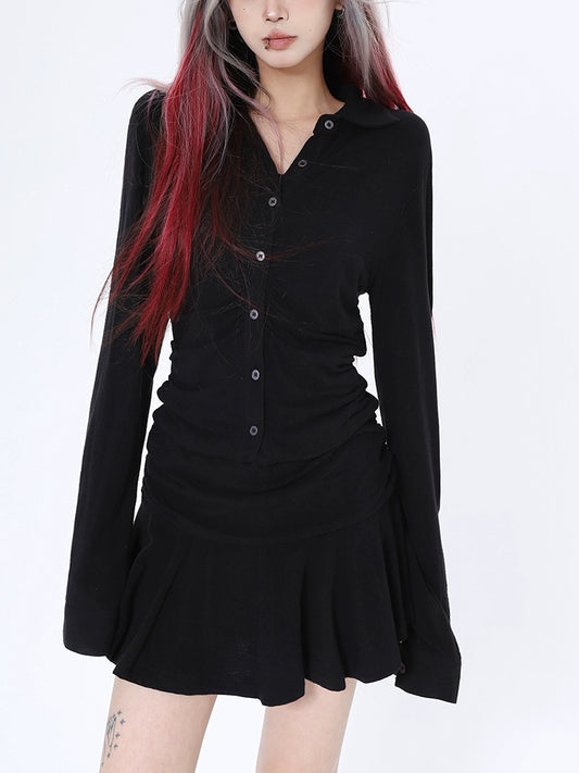 Autumn New 2025n Spice Girl Black Dress Women's Long Sleeve Design Fashion Temperament Sexy Short Skirt