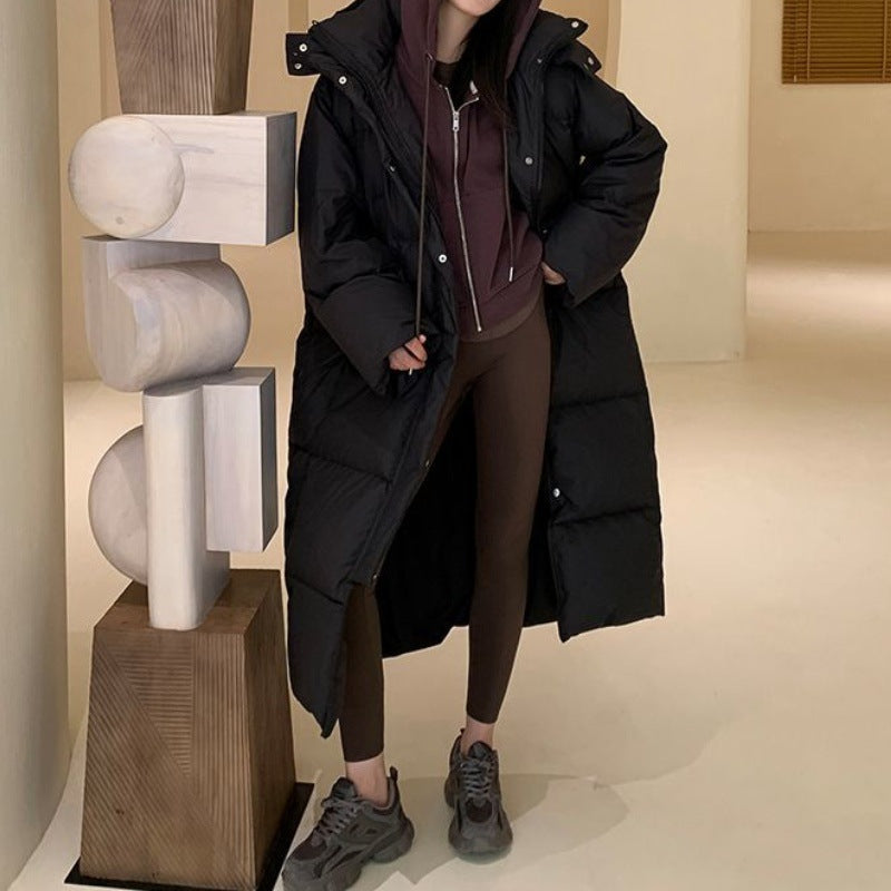 maoxiangshop 2000s fashion 2024 Winter Fashion New Maillard Mid-Length over-the-Knee Cotton-Padded Coat Women's Hooded Loose Warm Coat Fashion