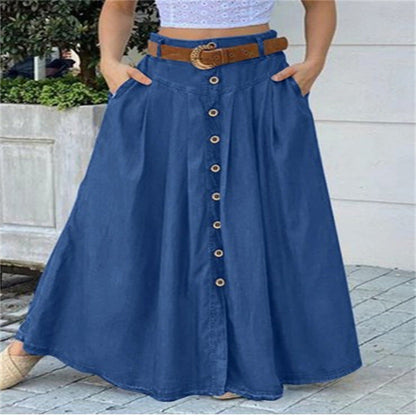 maoxiangshop-shop skirt outfits New Autumn Women's Long Skirt Button High Waist Solid Color Pocket Casual Women's Skirt