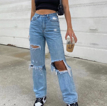 maoxiangshop-shop outfit inspo Women's Ripped Wide-Leg Thin Jeans