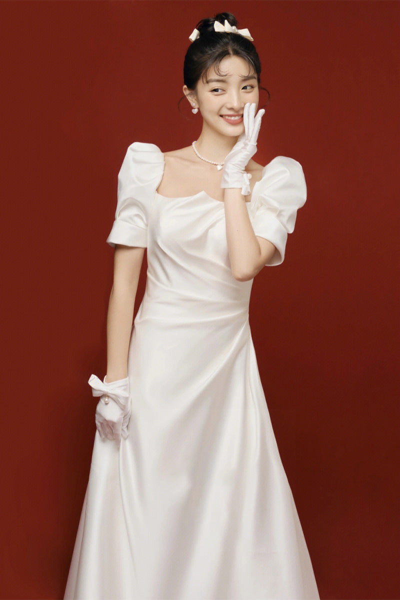 2025 Satin light wedding dress Mori bride going out yarn temperament thin light yarn small trailing white dress welcome yarn wholesale