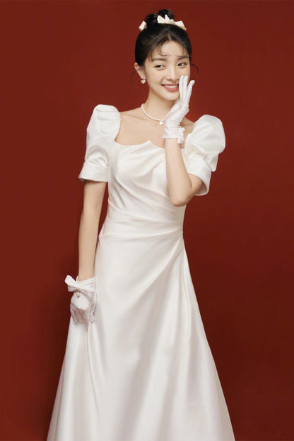 2025 Satin light wedding dress Mori bride going out yarn temperament thin light yarn small trailing white dress welcome yarn wholesale