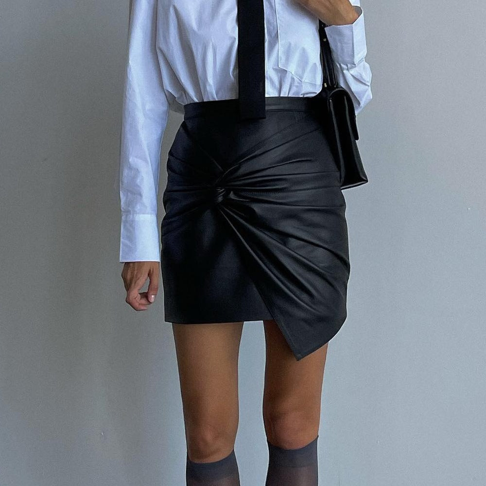 maoxiangshop concert outfit dress to impress Women's Clothing 2024 Autumn and Winter New Street Fashion Pleated Hip Skirt Leather Skirt