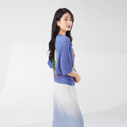 2025 Large size women's summer women's top bat sleeve loose fashion versatile jumper meat cover thin  T-shirt