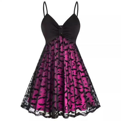 maoxiangshop alien invasion dress to impress Women plus Size Gothic Dress Sexy Neon Bat Leash Dress Halloween Party Dress