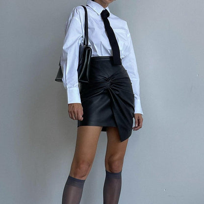 maoxiangshop concert outfit dress to impress Women's Clothing 2024 Autumn and Winter New Street Fashion Pleated Hip Skirt Leather Skirt