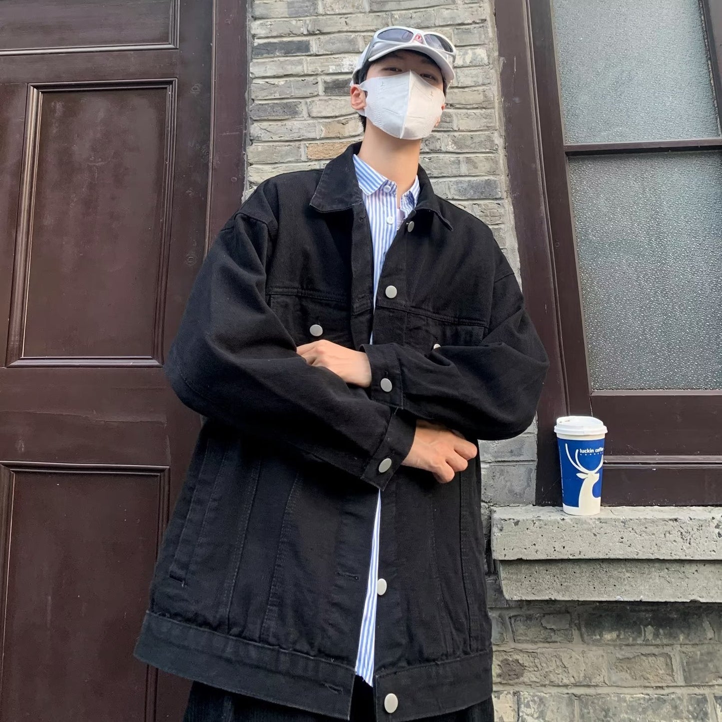 maoxiangshop first day of school outfit highschool American High Street Vibe Style Breasted Jeans Men's Loose Straight Japanese Retro Drape Casual Split Wide-Leg Pants