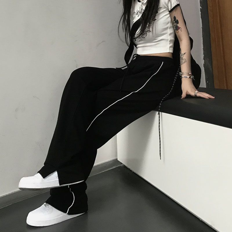 maoxiangshop-shop clothes New Wide-Leg Women's High Street Long Pants Autumn High Waist Student Cool Girl Loose Ins Straight Casual Sports Pants