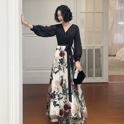 High-end small evening dress skirt women's design sense light luxury niche socialite banquet temperament black long annual meeting host