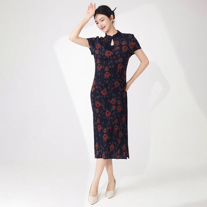 Chinese style cheongsam elegant new Chinese style haute couture improved version cheongsam skirt printed split pleated dress children's summer