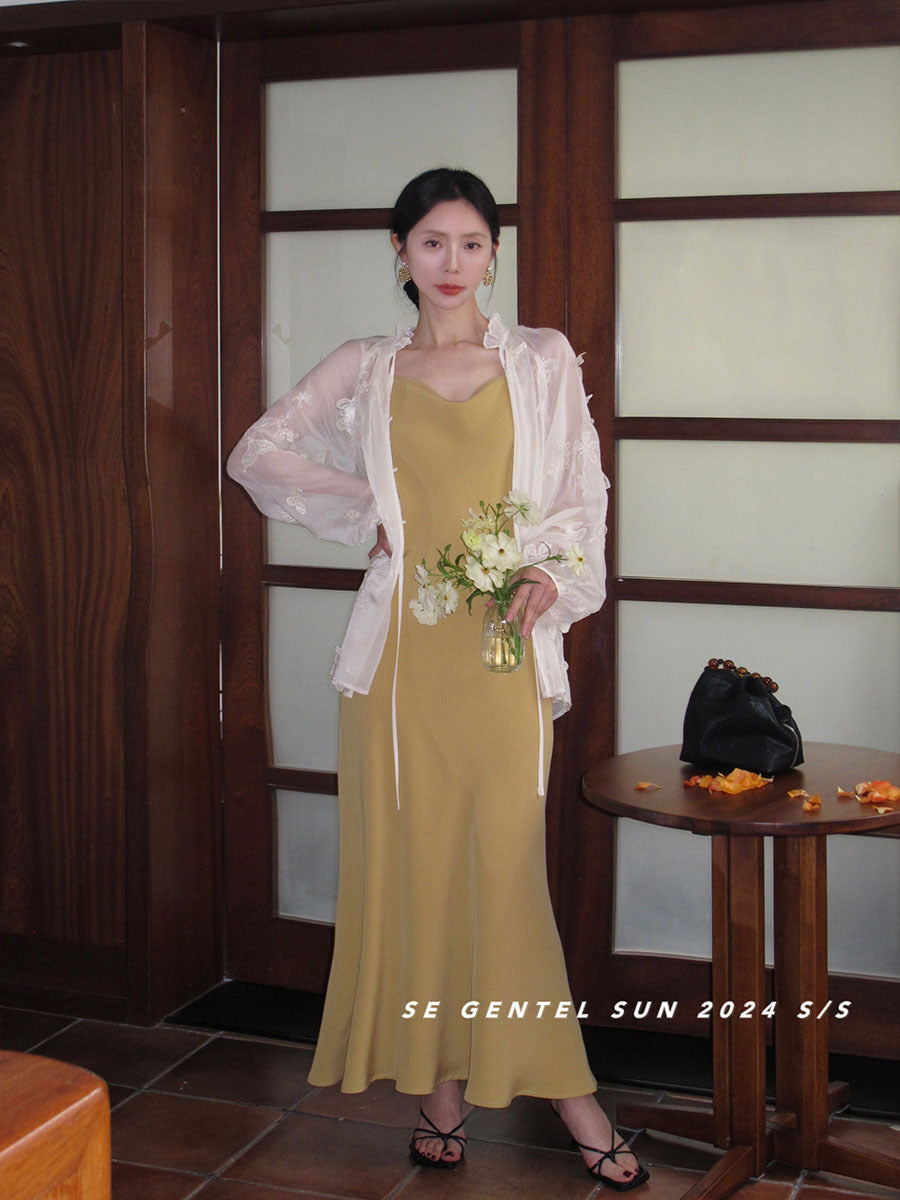 2025 popular spring and summer new Korean version high waist elegant suspender dress swing collar solid color pure desire skirt 8658