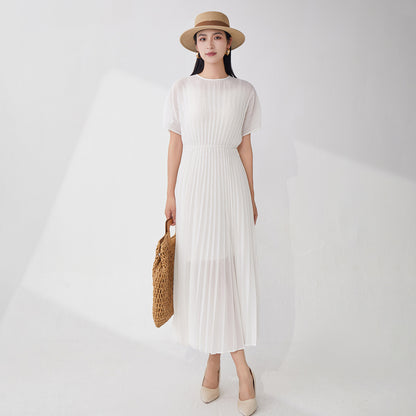 High-quality seaside skirt atmosphere vacation drape lining solid color chiffon waist temperament dress