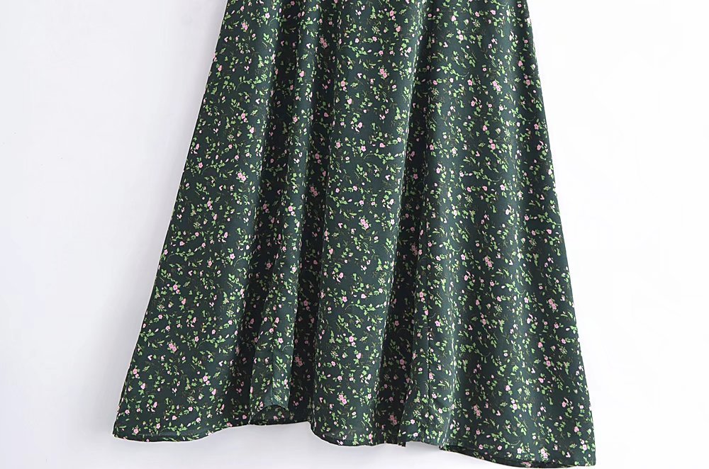 maoxiangshop-shop indie dress to impress Summer French Style Retro Dark Green Small Floral Slim Waist Long Sling Dress