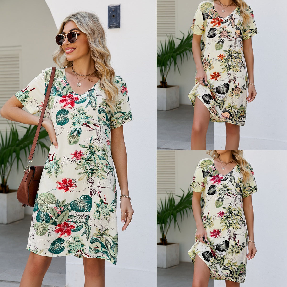 MAOXIANGSHOP 2025The real new product is 2025 New wish short-sleeved printed women's clothing round neck retro floral women's dress in stock.