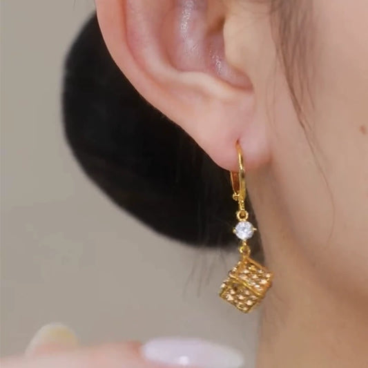 Maillard coffee color full diamond square earrings ear buckles women's niche design fashionable versatile earrings temperament light luxury earrings