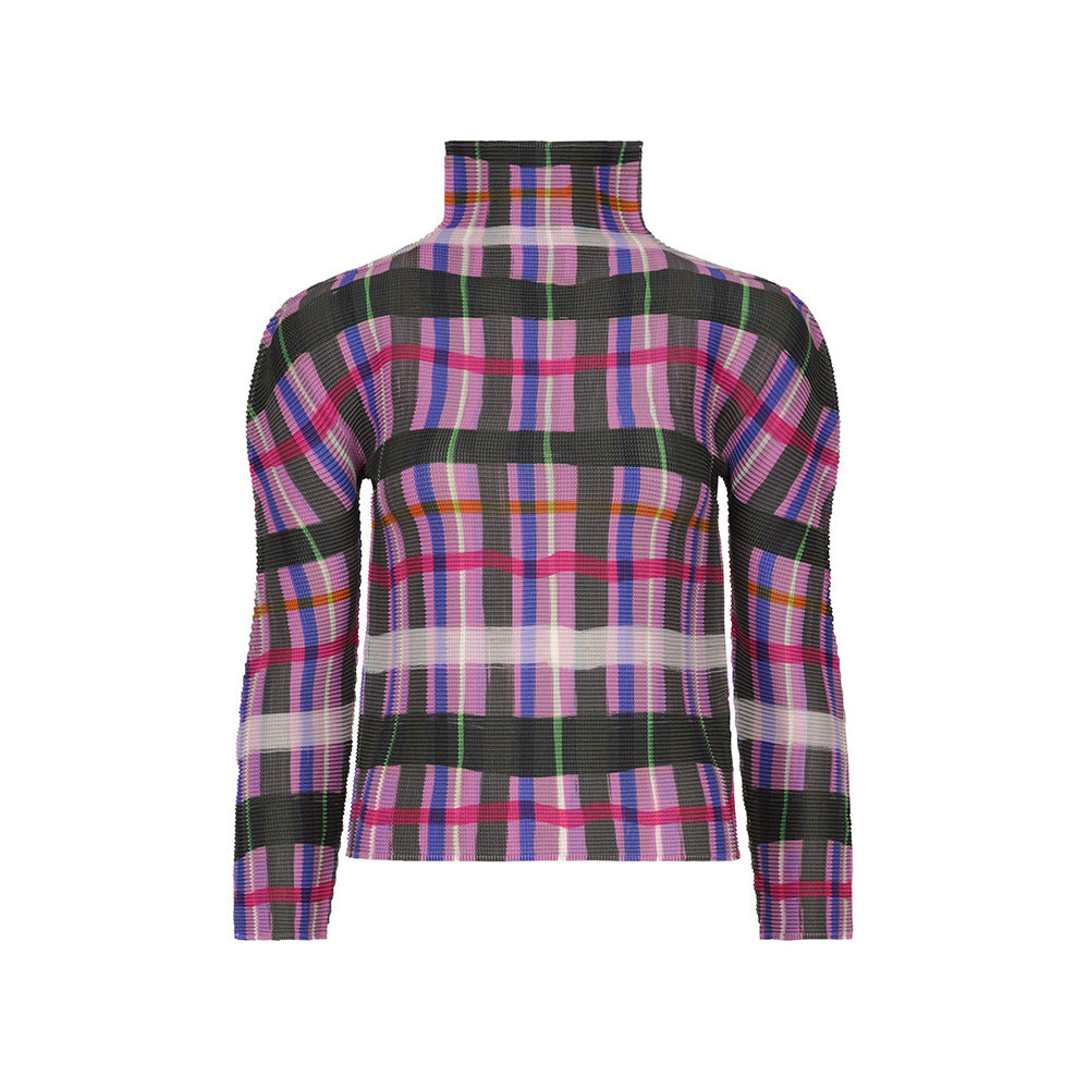 2025 Plaid clothes women's autumn and winter counter quality bottoming shirt long sleeve inner pullover commuter  T-shirt top