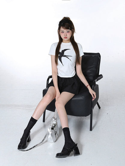 Swallow T-shirt Sweet Girl Front Shoulder Short Sleeve T-Shirt popular Summer New Loose Versatile Skinny Top Women