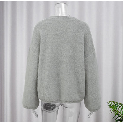 MAOXIANGSHOP 2025 Real shot - sweater thick premium gray brushed knitted sweater autumn and winter new Korean version  lazy wind New explosion